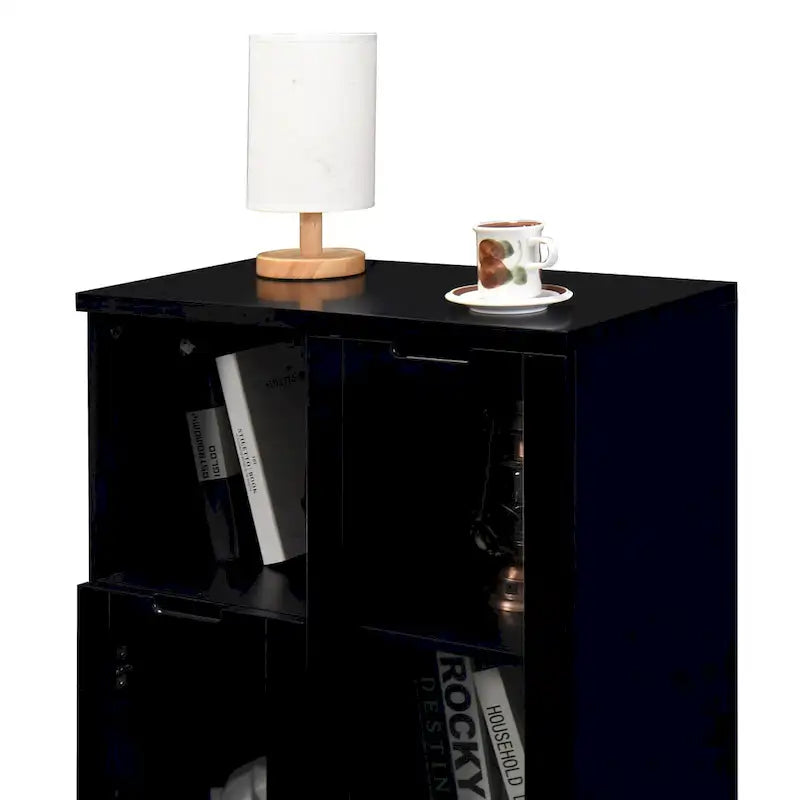 Wooden Floor Cabinet with 2 Glass Doors and 2 Storage Space,Living Room Bathroom Entryway