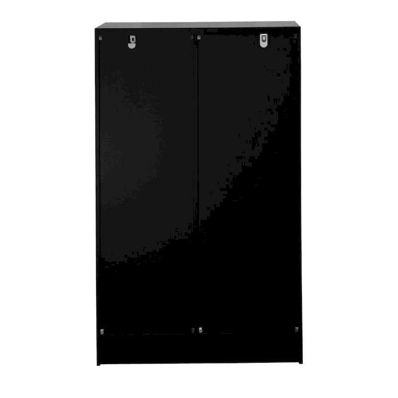 Wooden Floor Cabinet with 2 Glass Doors and 2 Storage Space,Living Room Bathroom Entryway