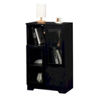 Wooden Floor Cabinet with 2 Glass Doors and 2 Storage Space,Living Room Bathroom Entryway