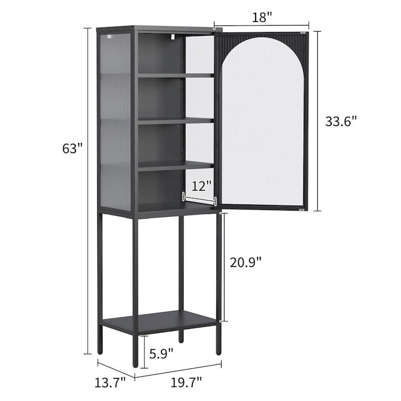 Metal Glass Door 5-Tier Cabinet