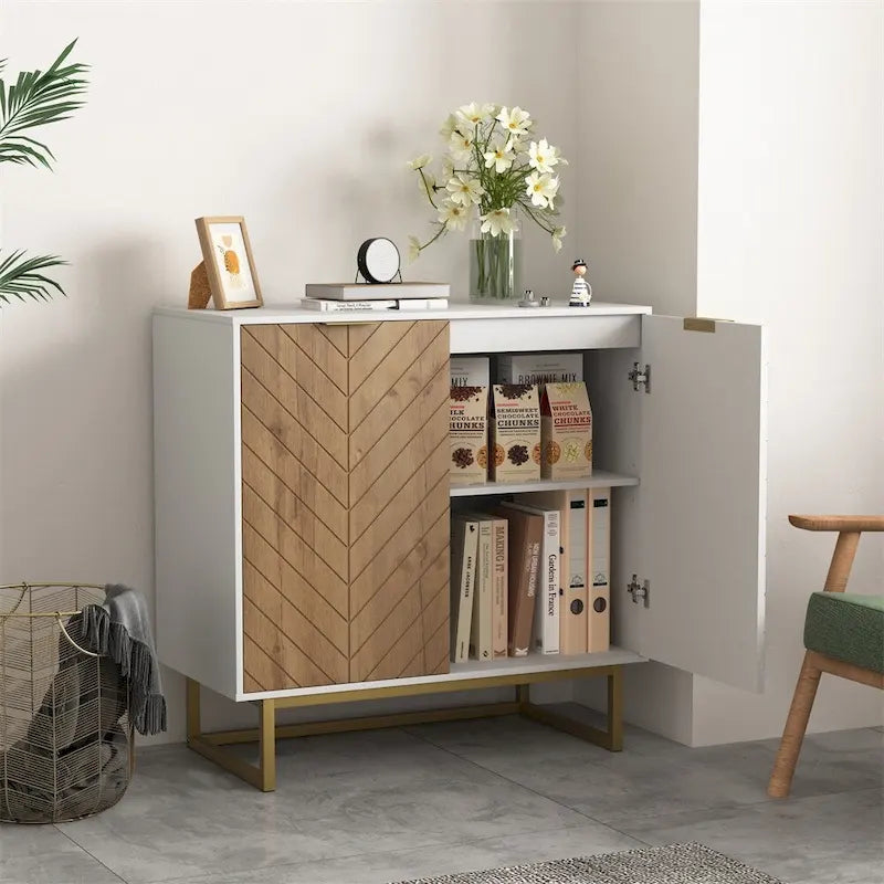 Modern Buffet Sideboard Cabinet with 2 Doors and Metal Bottom