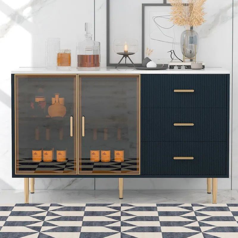 Modern Sideboard Buffet Cabinet with Gold Metal Legs