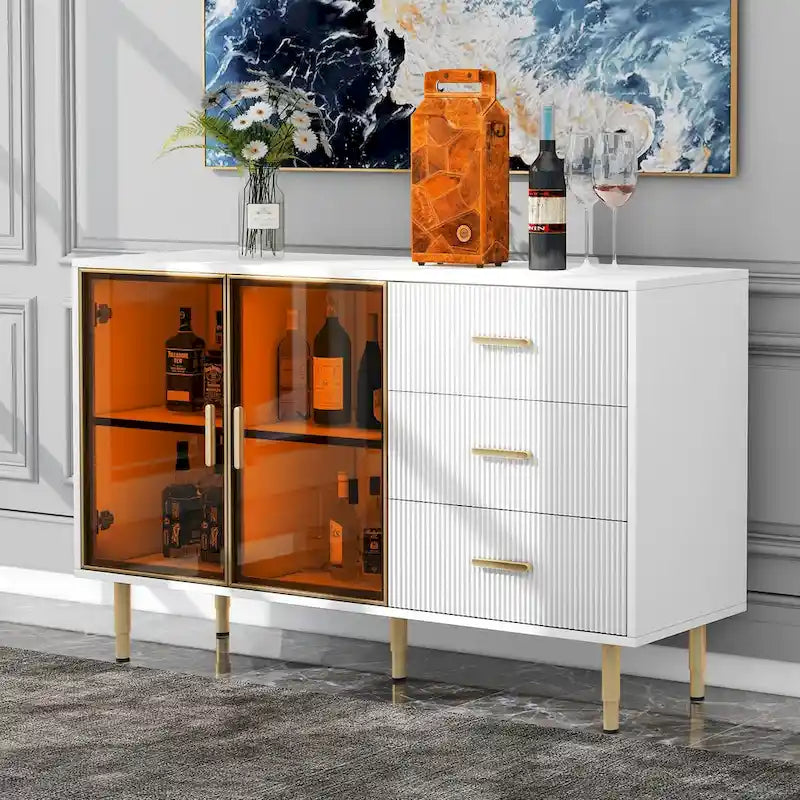 Modern Sideboard Buffet Cabinet with Gold Metal Legs