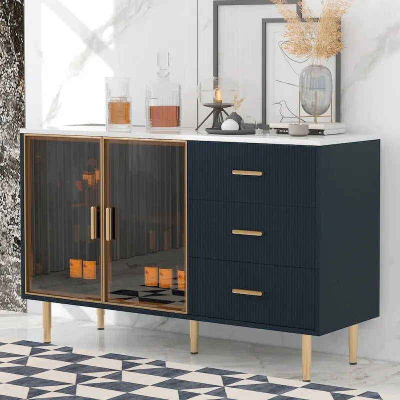 Modern Sideboard Buffet Cabinet with Gold Metal Legs
