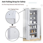 Freestanding Tall Kitchen Pantry,Storage Cabinet Organizer with 4 Doors and Adjustable Shelves