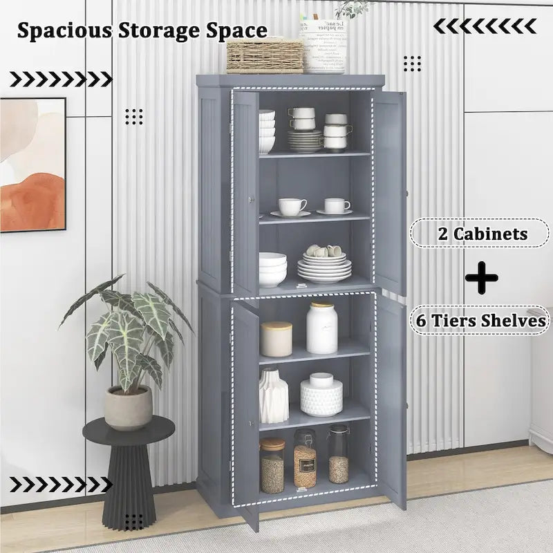 Freestanding Tall Kitchen Pantry,Storage Cabinet Organizer with 4 Doors and Adjustable Shelves