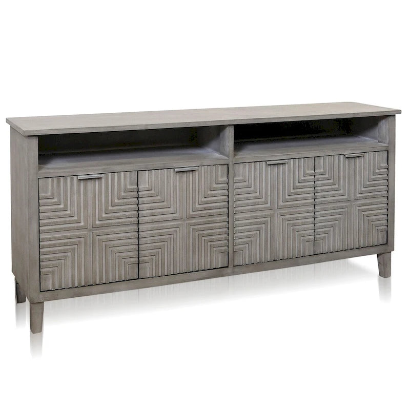 Quadrant Credenza - Four Geometric Patterned Doors - Brushed Gray Finish