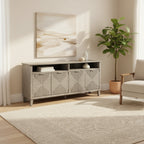 Quadrant Credenza - Four Geometric Patterned Doors - Brushed Gray Finish