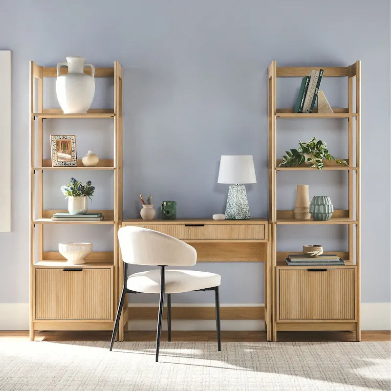 3-Piece Set Writing Desk with 2 Narrow Bookcases