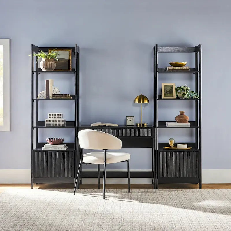 3-Piece Set Writing Desk with 2 Narrow Bookcases