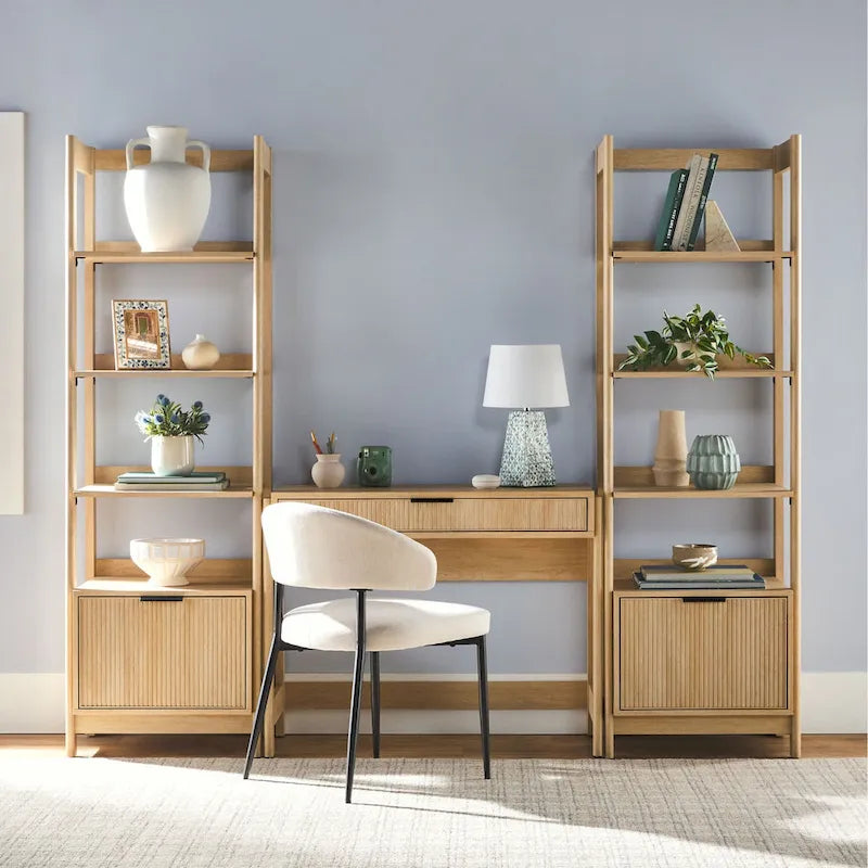 3-Piece Set Writing Desk with 2 Narrow Bookcases