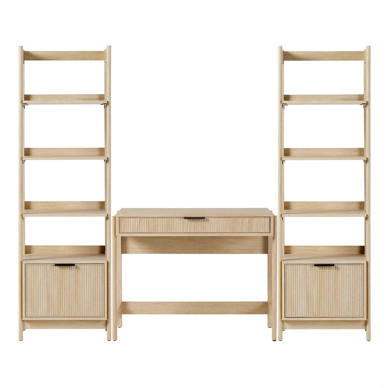 3-Piece Set Writing Desk with 2 Narrow Bookcases