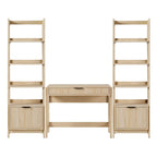 3-Piece Set Writing Desk with 2 Narrow Bookcases