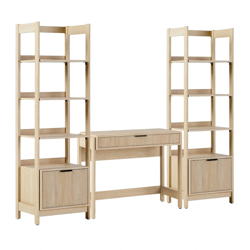 3-Piece Set Writing Desk with 2 Narrow Bookcases