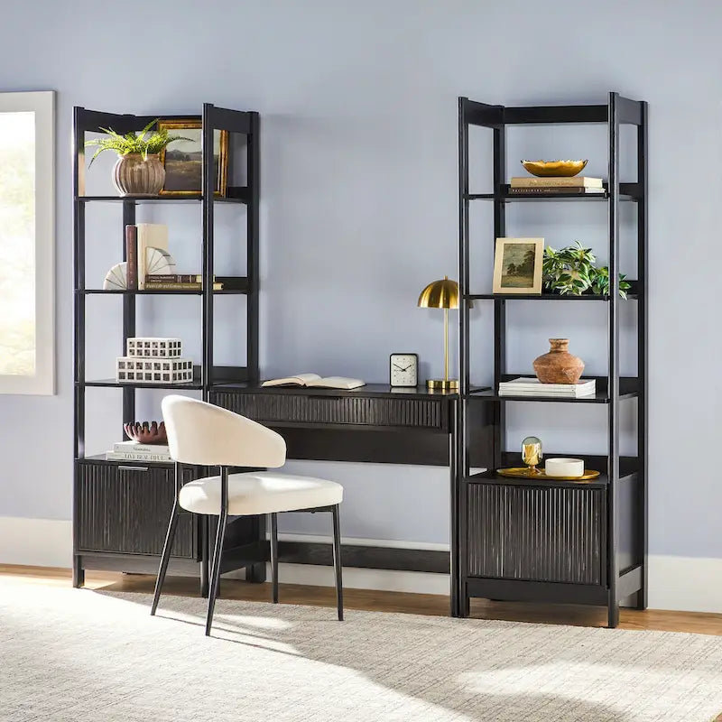 3-Piece Set Writing Desk with 2 Narrow Bookcases