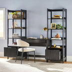 3-Piece Set Writing Desk with 2 Narrow Bookcases