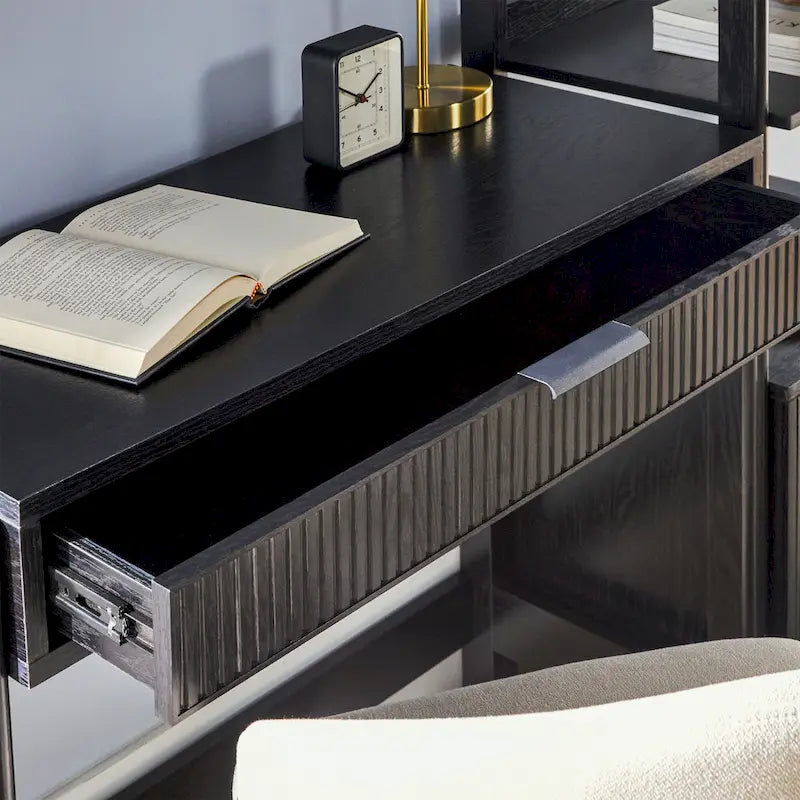 3-Piece Set Writing Desk with 2 Narrow Bookcases