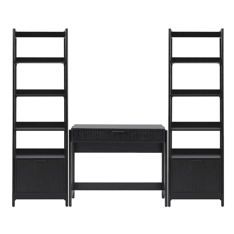 3-Piece Set Writing Desk with 2 Narrow Bookcases