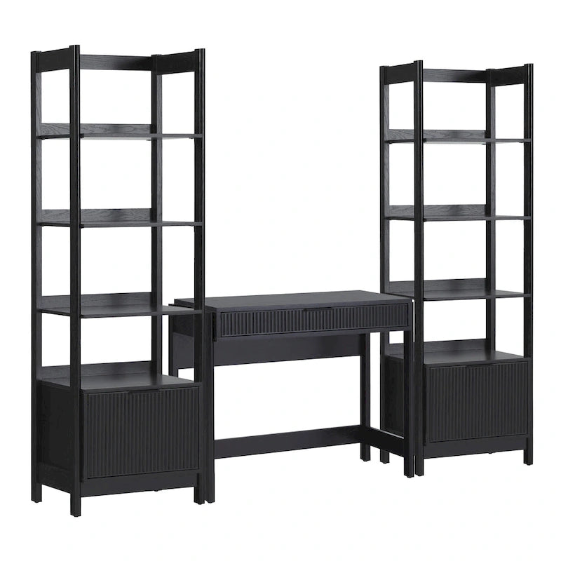3-Piece Set Writing Desk with 2 Narrow Bookcases