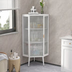 22.25 Floor Coner Cabinet,Three Tiers with Tempered Glass Doors and Storage Shelves