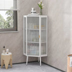 22.25 Floor Coner Cabinet,Three Tiers with Tempered Glass Doors and Storage Shelves
