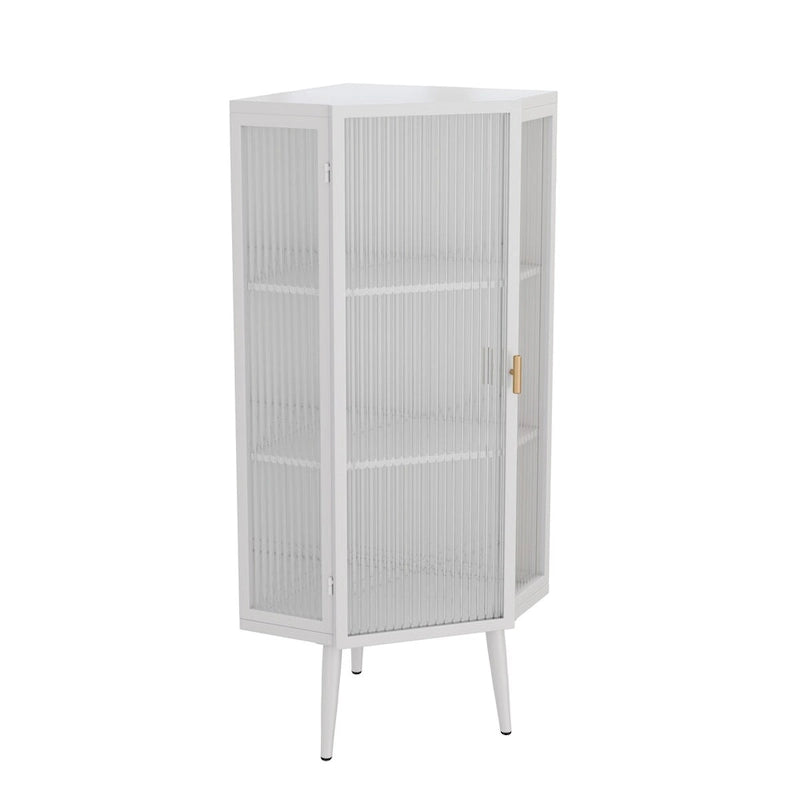 22.25 Floor Coner Cabinet,Three Tiers with Tempered Glass Doors and Storage Shelves