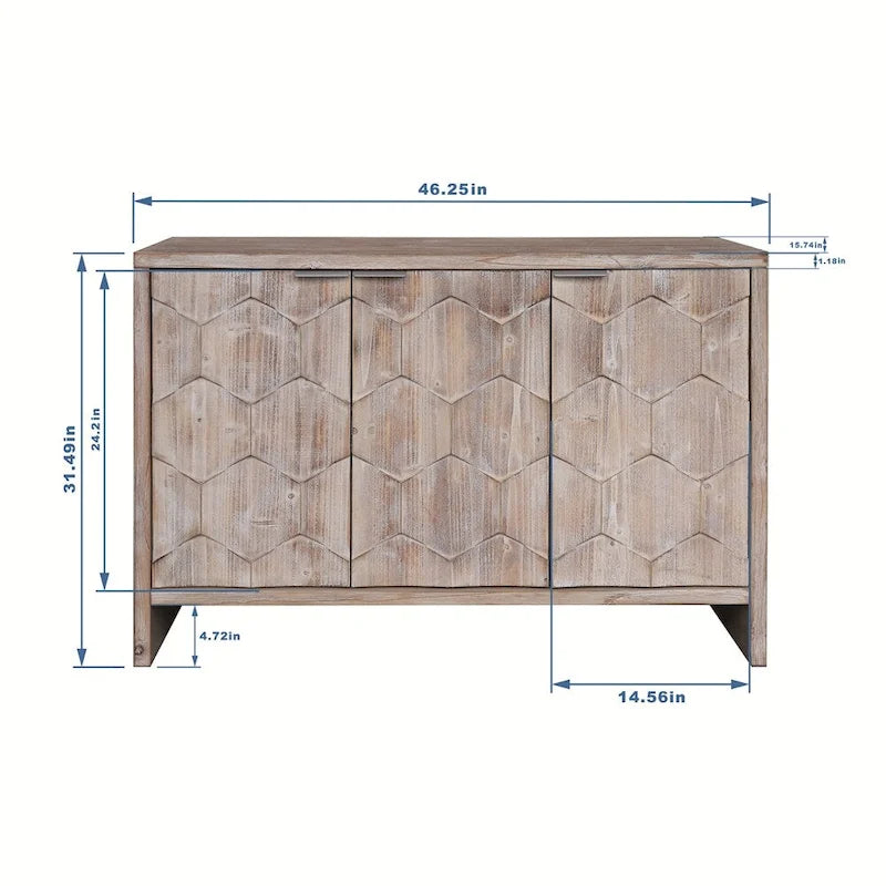 Accent Cabinet Farmhouse Style 3 Door Wooden Cabinet Sideboard Buffet
