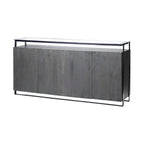 Dark Brown Glass Top 4-Door Sideboard with Metal Frame – 72"L x 18"W x 35.8"H