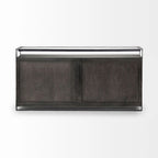 Dark Brown Glass Top 4-Door Sideboard with Metal Frame – 72"L x 18"W x 35.8"H