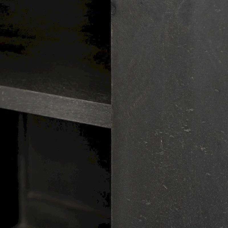 Dark Brown Glass Top 4-Door Sideboard with Metal Frame – 72"L x 18"W x 35.8"H