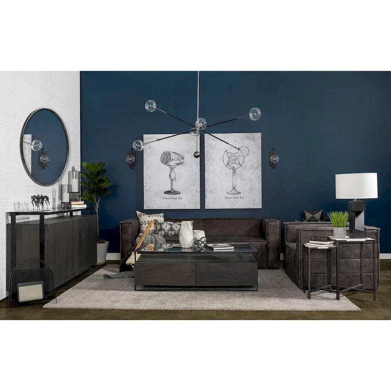 Dark Brown Glass Top 4-Door Sideboard with Metal Frame – 72"L x 18"W x 35.8"H
