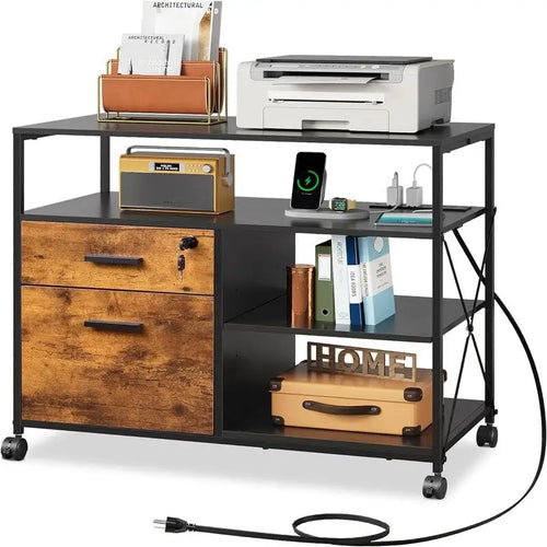 2 Drawer Locking File Cabinet with Charging Station - 15.7D x 31.7W x 26.1H