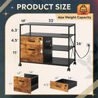 2 Drawer Locking File Cabinet with Charging Station - 15.7D x 31.7W x 26.1H