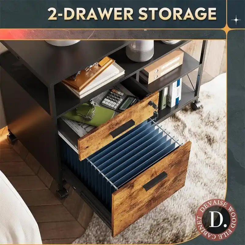 2 Drawer Locking File Cabinet with Charging Station - 15.7D x 31.7W x 26.1H