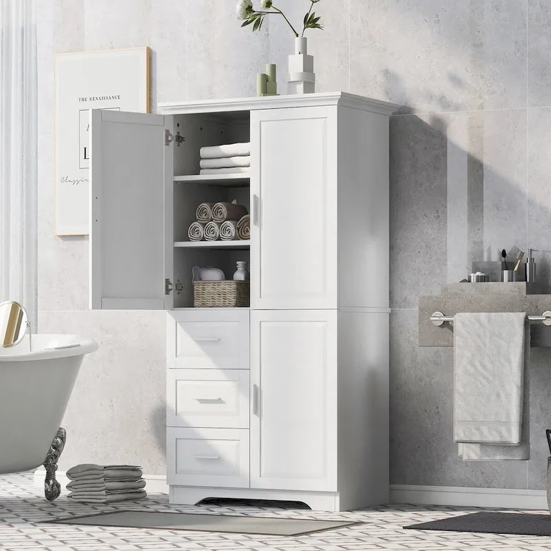 Tall and Wide Storage Cabinet with Doors for Bathroom/Office, Three Drawers