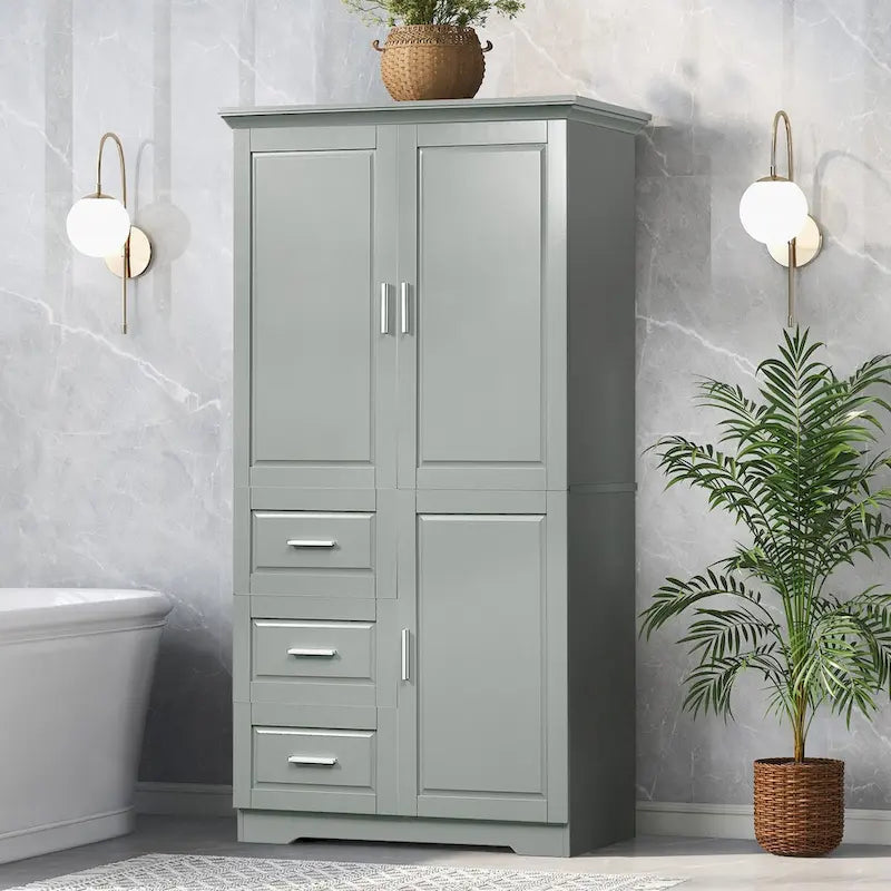 Tall and Wide Storage Cabinet with Doors for Bathroom/Office, Three Drawers