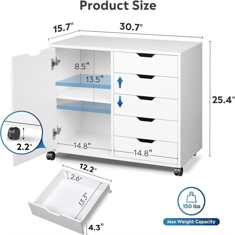 5-Drawer Wood Dresser Chest - 15.8D x 30.8W x 25.5H