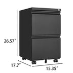2 Drawer File Cabinet w/Lock,Metal Under Desk Rolling Filing Cabinet