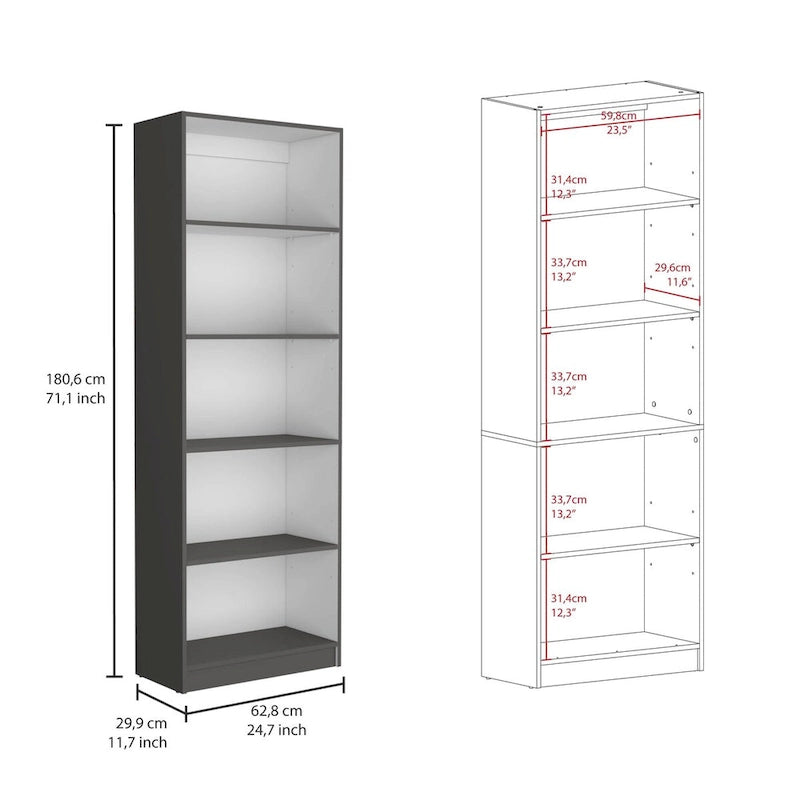 74 Wide 5-Shelf and Cabinet Option C Bookcase Set of 3