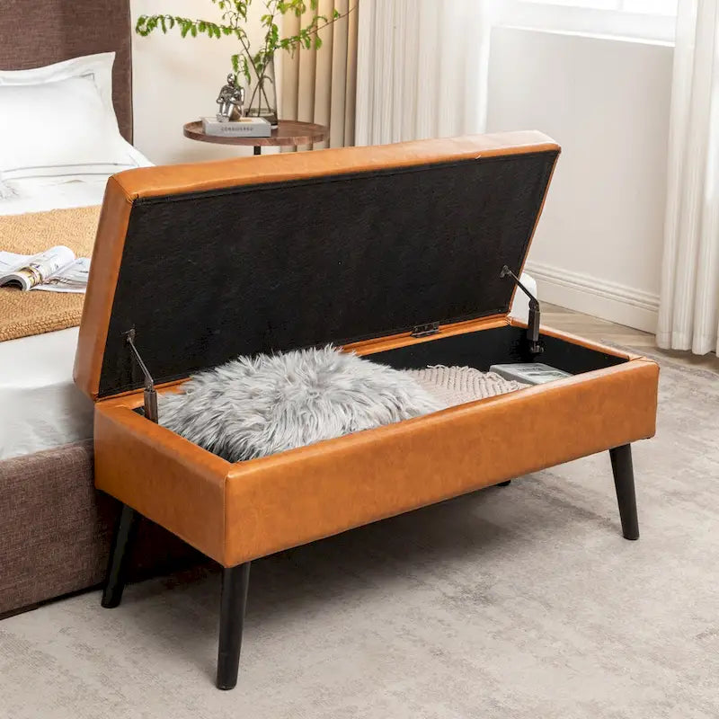 Storage Bench with End of Bed Bench Foot of Bed Bench Entryway Bench Storage Ottoman Bench 43.3 W x 17.7 Leather Bench