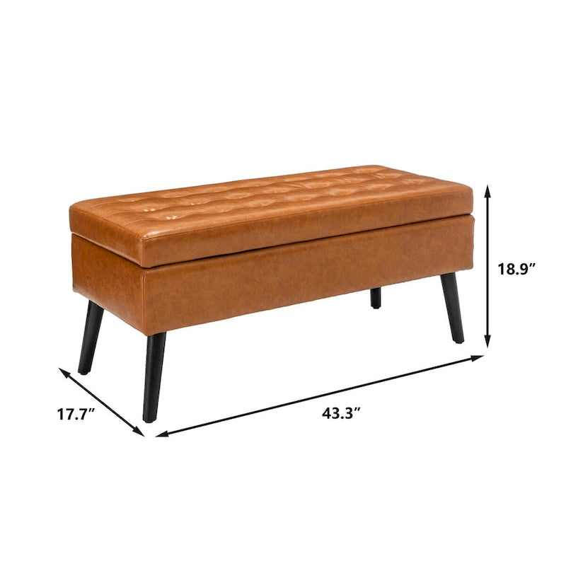 Storage Bench with End of Bed Bench Foot of Bed Bench Entryway Bench Storage Ottoman Bench 43.3 W x 17.7 Leather Bench