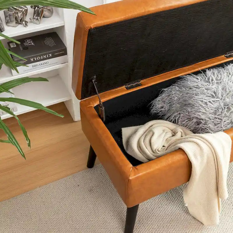 Storage Bench with End of Bed Bench Foot of Bed Bench Entryway Bench Storage Ottoman Bench 43.3 W x 17.7 Leather Bench