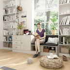 White Shoe Bench with Black Cushion and Adjustable Storage Drawers