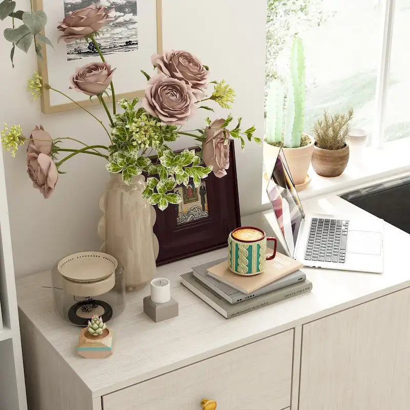 White Shoe Bench with Black Cushion and Adjustable Storage Drawers