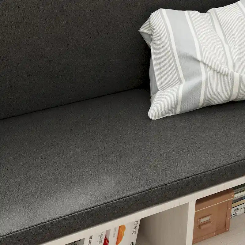 White Shoe Bench with Black Cushion and Adjustable Storage Drawers