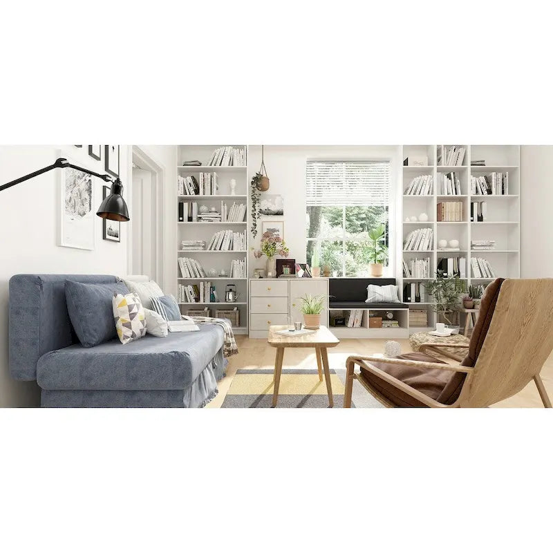 White Shoe Bench with Black Cushion and Adjustable Storage Drawers