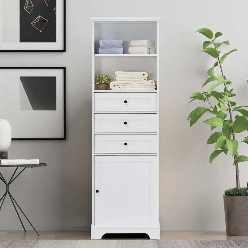Classic Bathroom Storage Cabinet with an Open Shelf, 3 Drawers and a Cabinet