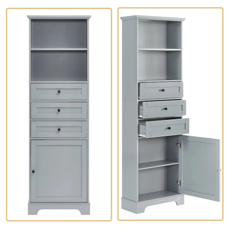 Classic Bathroom Storage Cabinet with an Open Shelf, 3 Drawers and a Cabinet