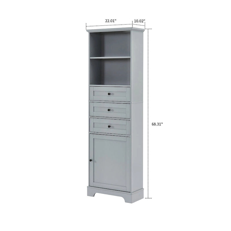 Classic Bathroom Storage Cabinet with an Open Shelf, 3 Drawers and a Cabinet