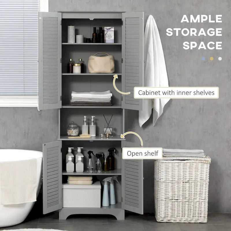 Tall Narrow Bathroom Storage Cabinet with Doors and Shelf Adjustability,Linen Cabinet with 2 Cabinets and Countertop